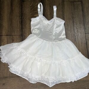 Vintage Girls Full Slip Size 4 Copper Key Nylon Lace Trim  W/ Full Double Skirt